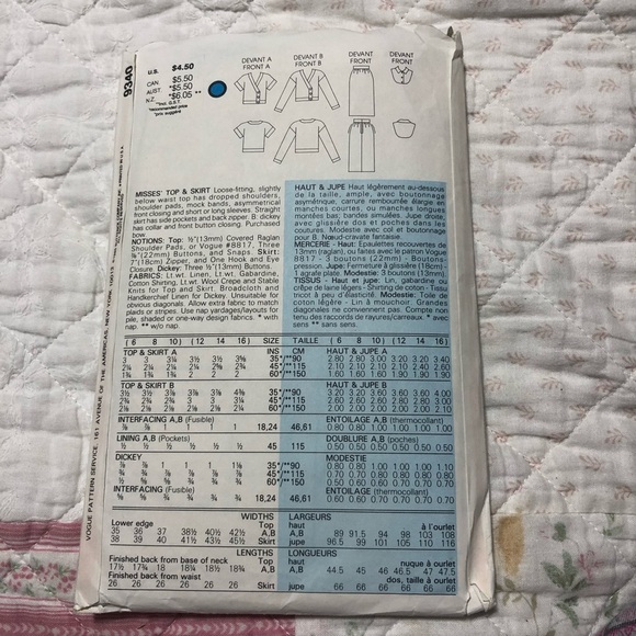 Very Easy Very Vogue 9340 Pattern - cut to 10 ( 6-8-10) all pieces there. - Picture 7 of 7